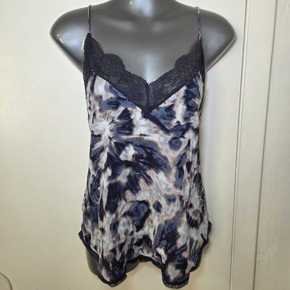 Lovestitch‎ Cami Top Womens Medium Blue Tie Dye Lace Trim Boho Flowy Tank